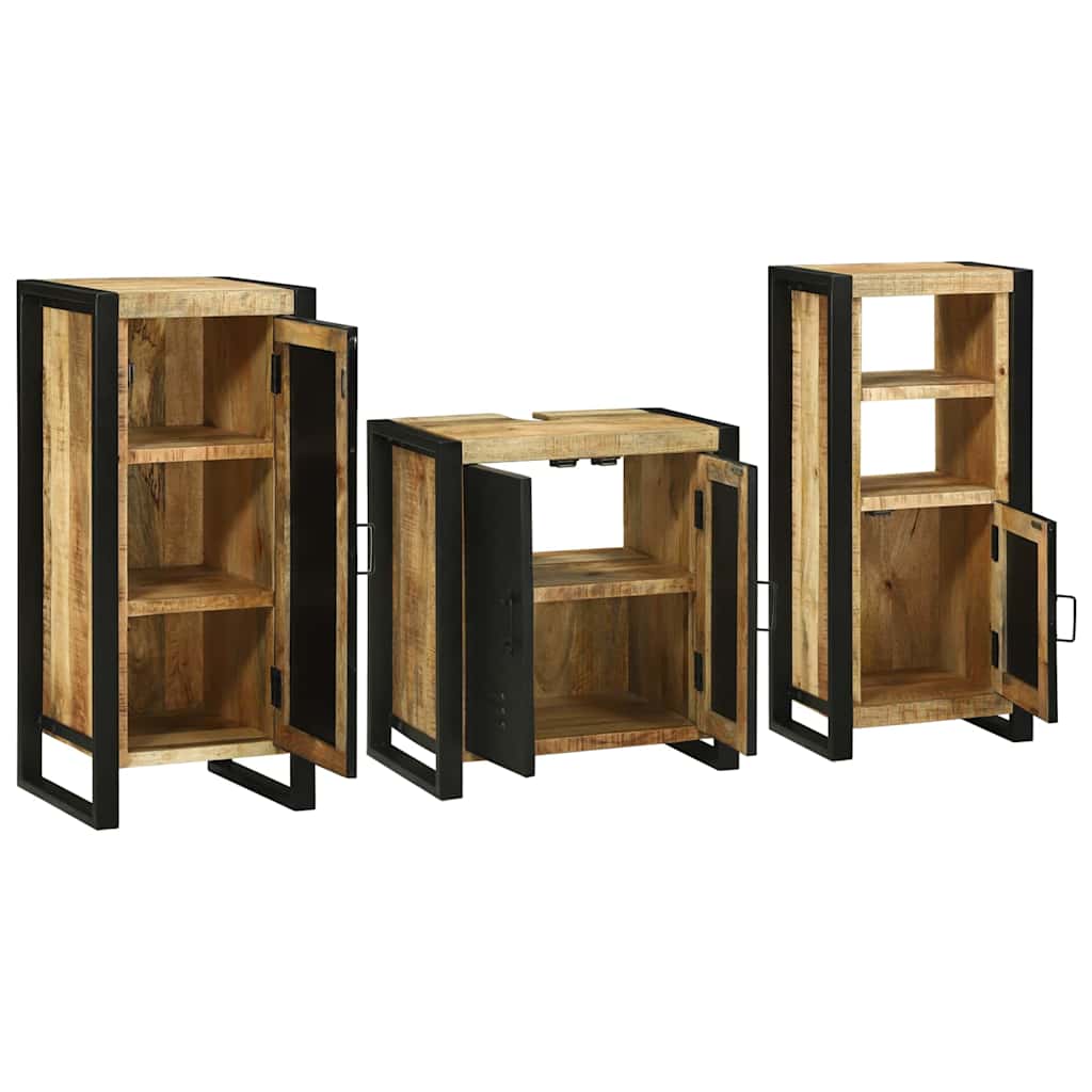 Bathroom Furniture Set with Shelf 3 pcs Brown Solid Mango Wood